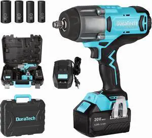 1/2 Inch 20V Cordless Impact Wrench, 600 Ft-Lbs, 5 Settings, Brushless Motor, Fast Charge 4.0Ah Li-ion Battery, Sockets Included