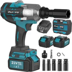 Cordless Impact Wrench 3/4 inch, Impact Wrench 1400Ft-lbs Brushless Impact Gun, 4500RPM Impact Gun, Two 4.0Ah Li-ion battery with fast charger, 6 Impact sockets,1 Extension Bar,3/4 to 1/2 adapter