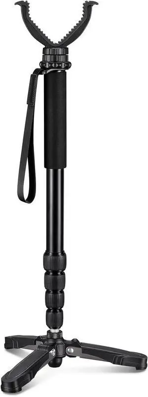 Hunting Monopod Shooting Stick, Shooting Rest Hunting Tripod Gun Rifle Rest, Adjustable Aluminum 20.5"-66.1" with Tiltable and Rotatable Tri-Stand Tripod Base and Rubber V Yoke for Outdoor