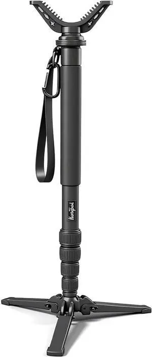 Hunting Monopod Shooting Tirpod Stick Gun Rifle Rest for Hunter and Shooter | Tiltable and Horizontally Rotatable Tri-Stand Tripod Base | 21"-65" Matt Aluminum Shooting Stand with V Yoke Head
