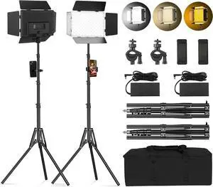 2Pack LED Panel Video Light with Barn Door, 12.6in Bi Color 280 LED Bead 2400Lux 2500-6500K CRI 96+ Photography Video Lighting for Video Recording/Filming/Photoshoot Shooting/Live Streaming/YouTube