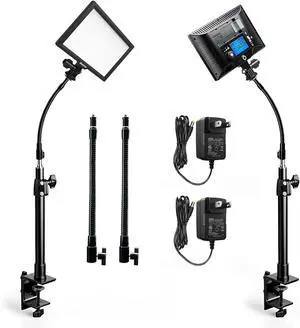 2-Pack Key Light Panel Kit, LED Video Light Dimmable Bi-Color 3200-5600k Video Conference Lighting with Gooseneck Tubes Desk Light for Podcast/Streaming/Gaming/Zoom Meetings/Broadcast/YouTube