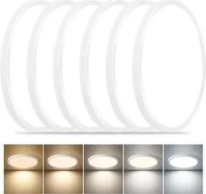 6PK Dimmable 12 Inch LED Flush Mount Ceiling Light, 24W, 2520LM, 2700K/3000K/4000K/5000K/6000K CCT Selectable, White Round Flat Panel Light Low Profile Ceiling Lamp for Bedroom/Kitchen/Living Room