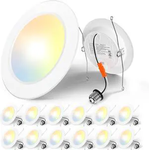 Recessed Lighting 5/6 Inch, 12 Pack 5CCT Flat LED Can Lights, 2700K/3000K/4000K/5000K/6000K Selectable,12W Eqv 110W, 1050LM Brightness, Retrofit Installation - ETL & FCC, White