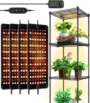Grow Lights Panel for Indoor Plants, 40W (4 x 10W), Full Spectrum, Ultra-Thin, with 3/6/12H Auto On/Off Timer, 8 Dimmable Levels, 3 Spectrum Modes, for Greenhouse, Seedlings, 4-Pack