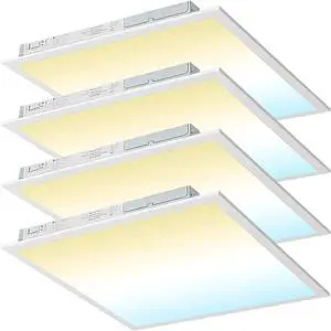 2x2 LED Flat Panel Light, 50W/45W/40W/30W/25W Adjustable, 5000K/4000K/3500K Selectable, 5500LM 0-10V Dimmable Drop Ceiling Lights, 100-277V ETL-Listed, 4-Pack