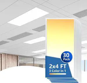 30-Pack 2x4 LED Drop Ceiling Light Fixture Flat Panel, 0-10V Dimmable, 30/40/50W Selectable, 3000K/4000K/5000K Switchable, 120-277V, ETL Listed