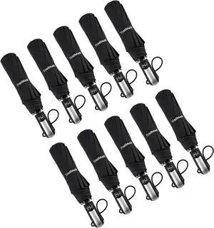 10 Pack Bulk Umbrellas Travel Windproof Portable Compact Large Canopy Ergonomic Handle Auto Open & Close