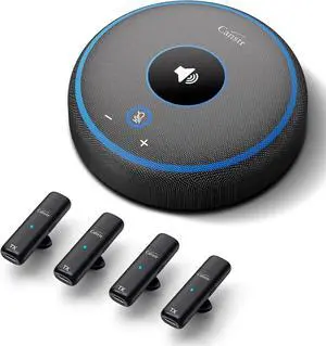 Conference Speaker with 4 Wireless Mics, USB Speakerphone with AI Noise Reduction&360° Voice Pickup, Conference Microphone Compatible with Leading Platforms (4 Wireless Mics)