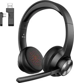 Wireless Headset with Mic for Work, Bluetooth 5.4 Office Headset with AI Noise Cancelling, USB A/C Dongle & Mic Mute for Computer Laptop PC, Lightweight Design for Call Center
