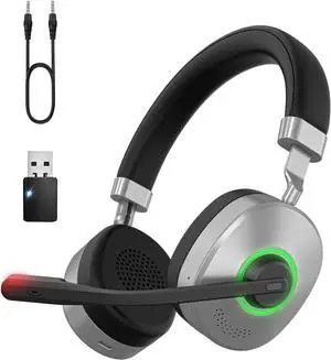 Wireless Headset, Bluetooth Headset with Microphone, AI Noise Canceling Mic & USB Dongle, 40 Hrs Working Time V5.3 Wireless Headphones with Mic Mute for PC/Laptop/Office/Call Center/Zoom/Home/Phone