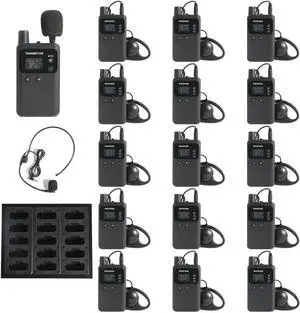 Wireless Tour Guide System, Tour Guide Microphone and Speaker, Tour Guide Headsets 1 Transmitter 15 Receivers 1 Charger Court Church Translation System for Factory School