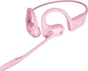 Open Ear Headphones with Mic, 29g Bluetooth Headset, Sweat Resistant,12Hrs, Dual Connect, Wireless Bluetooth Headphones with Noise Cancelling Microphone & Mute, for Work, Workout, Driving, Call, Pink
