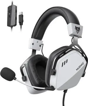 NUBWO HG03 USB Gaming Headset with 7.1 Surround and FPS Sound, Wired Headphones with Noise Canceling Mic, Comfortable Design for PC, Laptop - White