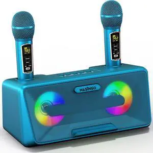Karaoke Machine for Adults and Kids with 2 Wireless Microphones, Portable Bluetooth Singing Speaker, Colorful LED Lights, PA System, Lyrics Display Phone Holder, and TV Cable. Presto G2