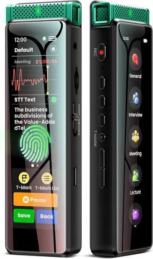 72GB Digital Voice Recorder with Playback,  R1 Full Touchscreen Voice Recorder with AI Intelligent Transcription and Bluetooth, Voice Activated Sound Audio Recorder Device with Mic (Green)
