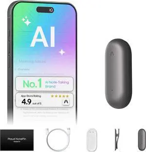 NotePin Voice Recorder, AI Voice Recorder, App Control, AI Notetaker, AI Transcribe & Summarize, Support 112 Languages, 64GB Memory, Audio Recorder for Lectures, Meetings, Cosmic Gray