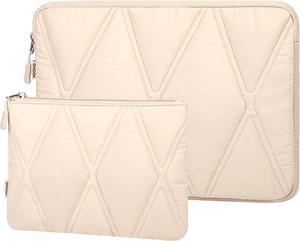 Puffy 15.6 16 Inch Laptop Sleeve for Women Carrying Case for MacBook Pro 16 XPS 15 15.6-16 Inch    HP  Laptop Computer Cover Bag with Accessories Pouch Apricot