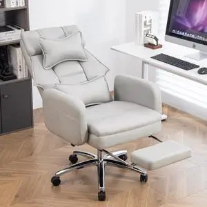 Fantasylab Swivel Ergonomic Office Chair, Technology Leather  High Back Office Chair with Lumbar Support Headrest, Grey