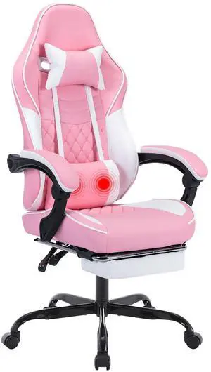 Fantasylab Ergonomic Video Gamer Chairs,Computer Gaming Chairs with Massage Lumbar Support and footrest for Adults,Pink White