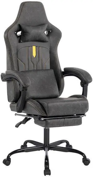 Fantasylab Gaming Chair, Video Game Chair with Massage Lumbar Support and Footrest, Comfortable Ergonomic Computer Chair, Grey