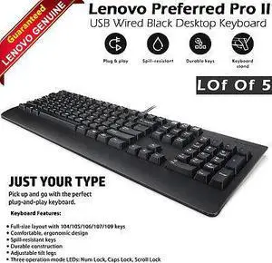 Lot Of 5 Genuine Lenovo 00XH688 SK-8827 Preferred Pro II USB Desktop Keyboard - OEM