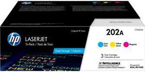 HP 202A 3-pack Cyan/Magenta/Yellow Original LaserJet Toner Cartridges, Per