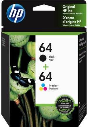 HP 64 2-pack Black/Tri-color Original Ink Cartridges, X4D92AN#140