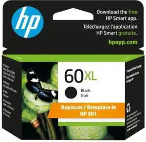 HP 60XL High Yield Black Original Ink Cartridge, ~600 pages, CC641WN#140