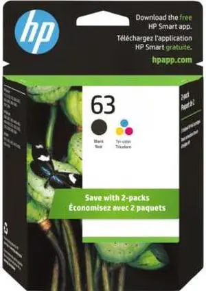 HP 63 2-pack Black/Tri-color Original Ink Cartridges, ~170 pages, L0R46AN#140