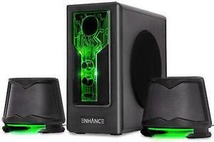 2.1 High Excursion Computer Speakers with Subwoofer - Green LED Gaming Speakers