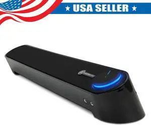 Computer Sound Bar Speaker (Blackout) with Easy Access Headphone & Mic Jacks