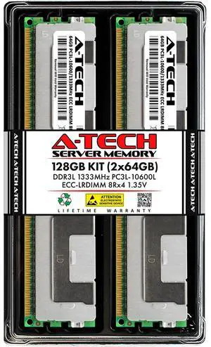 (NOT FOR HOME PC!) A-Tech 128GB 2x 64GB 8Rx4 PC3L-10600 DDR3 1333 MHz ECC LRDIMM Server Memory RAM