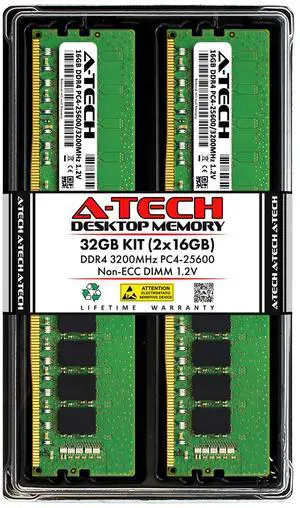 A-Tech 32GB 2x 16GB PC4-25600 Desktop DIMM DDR4 3200 MHz Non-ECC Memory RAM 32G