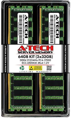(NOT FOR HOME PC!) A-Tech 64GB 2x 32GB 4Rx4 PC4-17000L DDR4 2133 MHz ECC LRDIMM Server Memory RAM