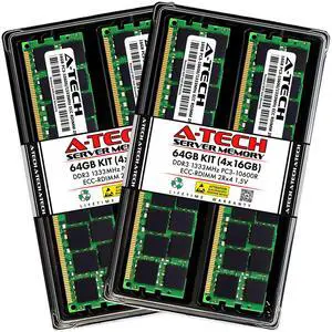 (NOT FOR HOME PC!) A-Tech 64GB 4x 16GB 2Rx4 PC3-10600R DDR3 1333MHz ECC RDIMM REG Server Memory RAM