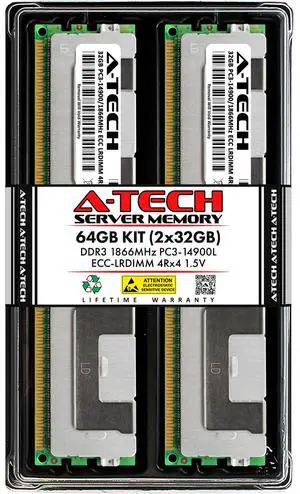 (NOT FOR HOME PC!) A-Tech 64GB Kit 2x 32GB 4Rx4 PC3-14900 DDR3 1866MHz ECC LRDIMM Server Memory RAM