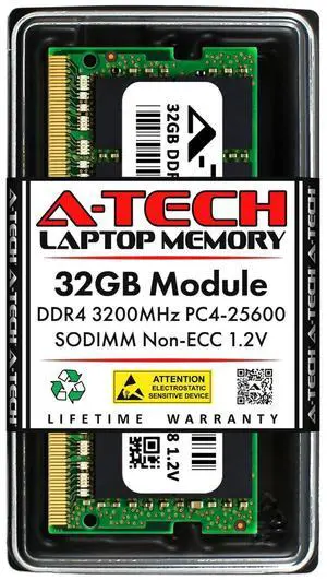 A-Tech 32GB PC4-25600 Laptop SODIMM DDR4 3200 MHz Non-ECC 260-Pin Memory RAM 32G