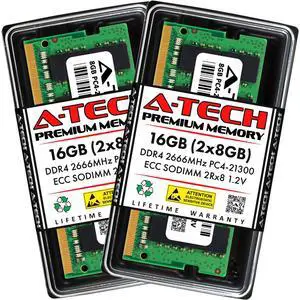 (NOT FOR HOME PC!) A-Tech 16GB 2x 8GB 2Rx8 PC4-21300 DDR4 2666 MHz ECC SODIMM NAS Memory RAM Kit