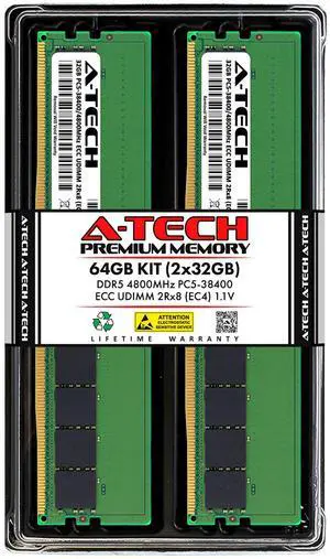 (NOT FOR HOME PC!) A-Tech 64GB 2x 32GB 2Rx8 PC5-38400 DDR5 Unbuffered ECC UDIMM Server Memory RAM