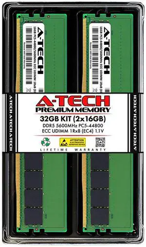 (NOT FOR HOME PC!) A-Tech 32GB 2x 16GB 1Rx8 PC5-44800E DDR5 5600 MHz ECC UDIMM Server Memory RAM x2