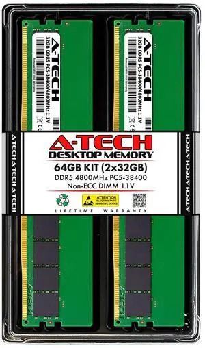 A-Tech 64GB 2x 32GB PC5-38400 Desktop DIMM DDR5 4800MHz 288pin PC Memory RAM Kit