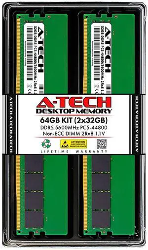 A-Tech 64GB 2x 32GB DDR5 5600 MHz Desktop DIMM PC5-44800 288-Pin Memory RAM Kit