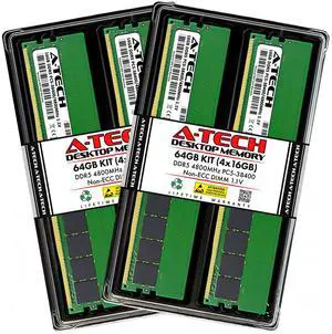 A-Tech 64GB Kit 4 x 16GB DDR5 4800 MHz PC5-38400 Desktop 288-Pin DIMM Memory RAM A-Tech 64GB Kit 4 x 16GB DDR5 4800 MHz PC5-38400 Desktop 288-Pin DIMM Memory RAM