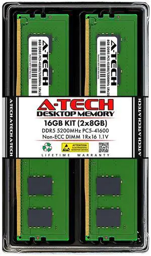 A-Tech 16GB 2x 8GB PC5-41600 DDR5 5200 MHz Non-ECC DIMM Desktop Memory RAM x2