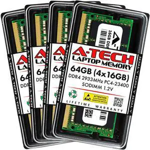 A-Tech 64GB 4x 16GB PC4-23400 Laptop SODIMM DDR4 2933 Non-ECC 260-pin Memory RAM