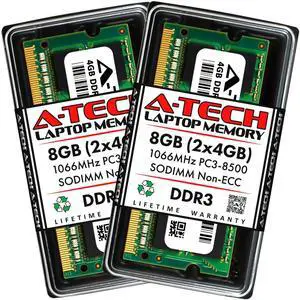 A-Tech 8GB 2 x 4GB PC3-8500 Laptop SODIMM DDR3 1066 MHz 204-Pin Memory RAM 8G 4G A-Tech 8GB 2 x 4GB PC3-8500 Laptop SODIMM DDR3 1066 MHz 204-Pin Memory RAM 8G 4G