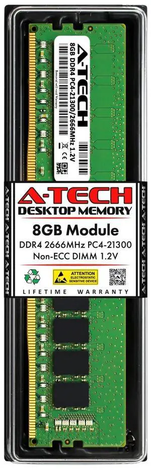 A-Tech 8GB PC4-21300 Desktop DDR4 2666 MHz Non ECC 288-Pin DIMM Memory RAM 1x 8G A-Tech 8GB PC4-21300 Desktop DDR4 2666 MHz Non ECC 288-Pin DIMM Memory RAM 1x 8G