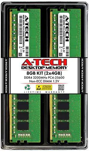 A-Tech 8GB Kit 2x 4GB PC4-25600 DIMM DDR4 3200 1.2V Non-ECC Desktop Memory RAM A-Tech 8GB Kit 2x 4GB PC4-25600 DIMM DDR4 3200 1.2V Non-ECC Desktop Memory RAM