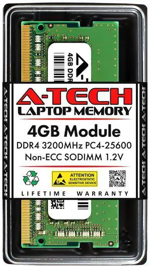 A-Tech 4GB PC4-25600 Laptop SODIMM DDR4 3200 MHz Non-ECC 260-Pin Memory RAM 4G A-Tech 4GB PC4-25600 Laptop SODIMM DDR4 3200 MHz Non-ECC 260-Pin Memory RAM 4G